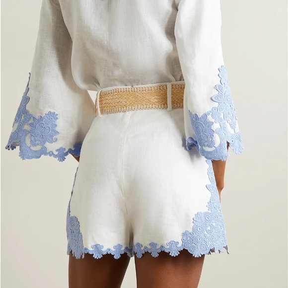 Zimmermann Raie Crochet Trim Linen Shorts SIZE AU 4 ( US 10 to 12) - Picture 3 of 12